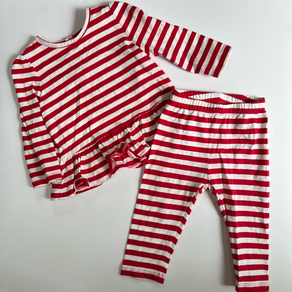 Baby Gap Striped Ruffle Outfit Red and White 6-12 Months